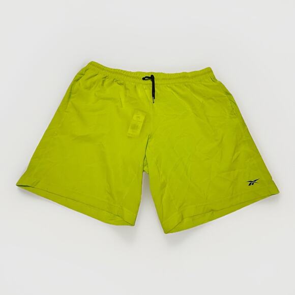 Reebok Shorts Workout Ready Men’s 2XL Acid Yellow Training Gym Quick Dry NWT $33 - Picture 2 of 11